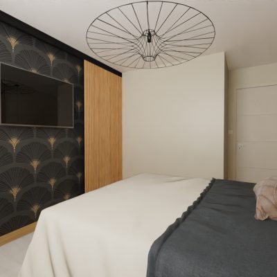 Des portes coulissantes décoratives 2 en 1 pour fermer la salle d'eau, le dressing et pour dissimuler la tv